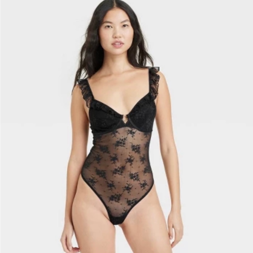 Black Sheer Lace Bodysuit